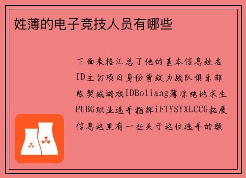 姓薄的电子竞技人员有哪些